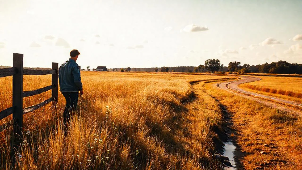 Campo dorado, figura solitaria y distancia