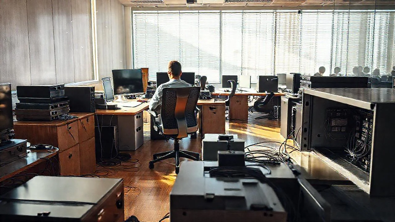 Oficina moderna, trabajo concentrado y luz suave
