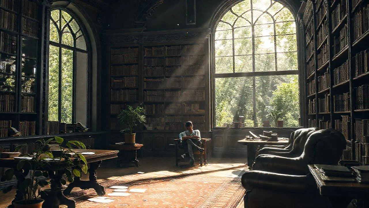 Una biblioteca serena, silenciosa y antigua