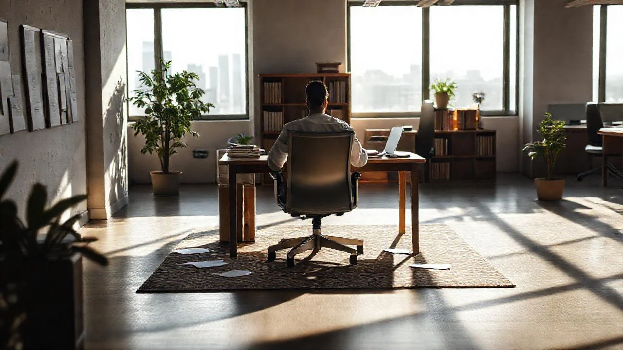 Oficina tranquila, trabajo concentrado y luz suave