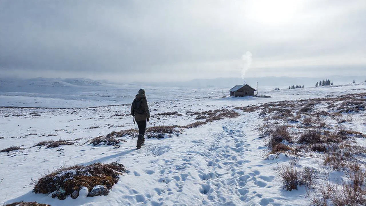 Soledad invernal en paisaje desolado