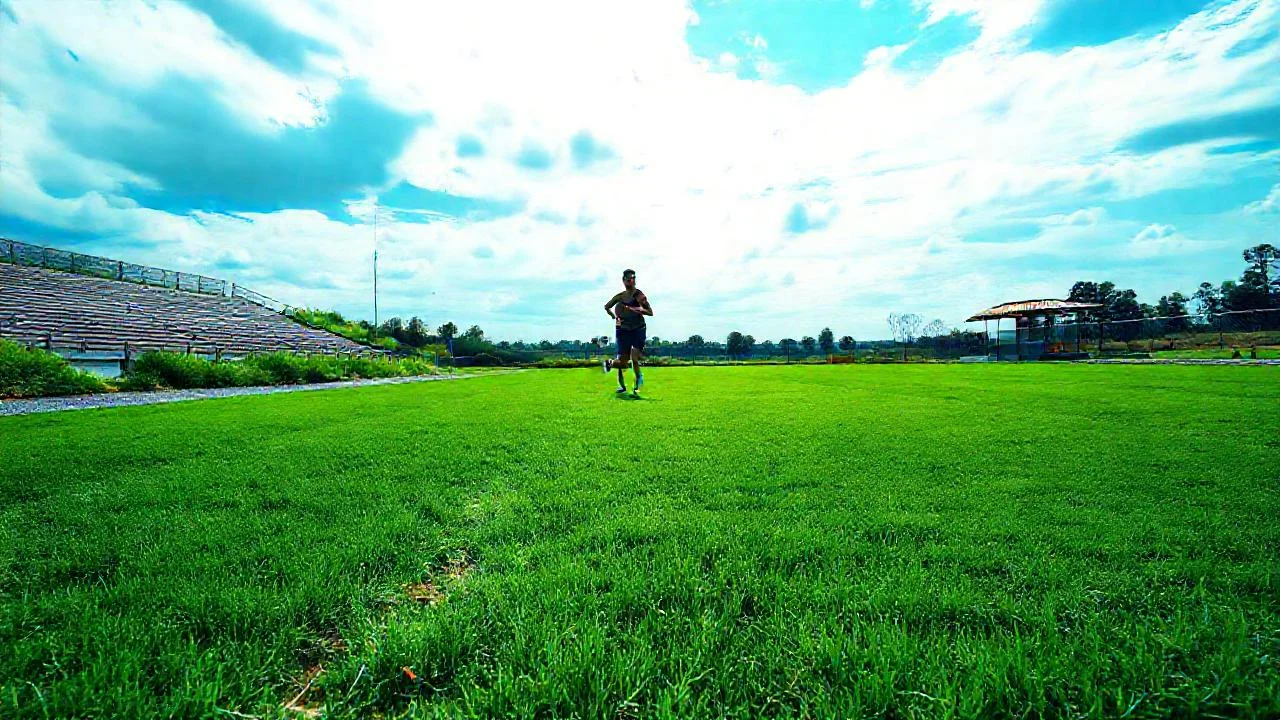 Corredor solitario en campo abierto