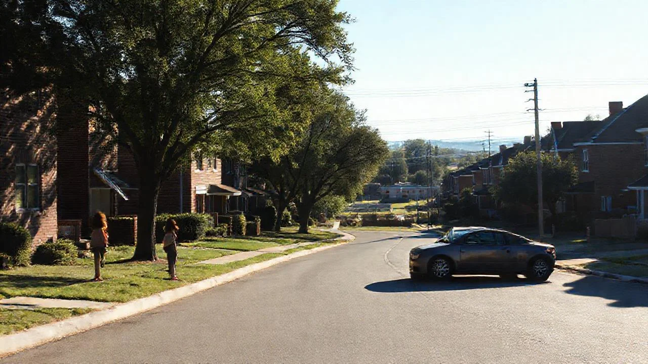 Suburbio tranquilo, luz y sombras