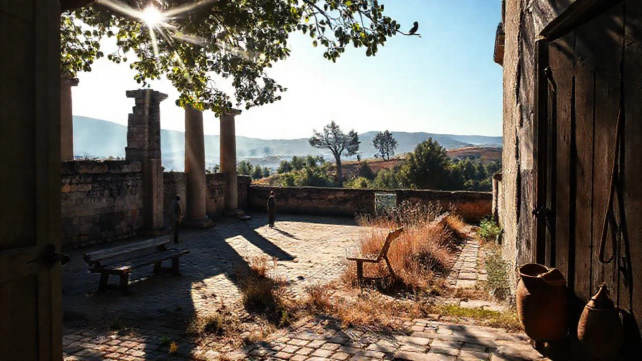 Un pálido patio antiguo y sereno