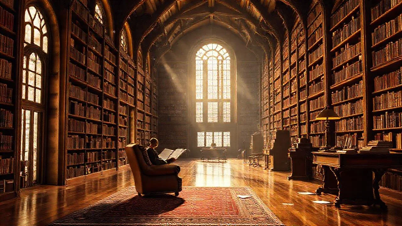 Un lector tranquilo en biblioteca antigua