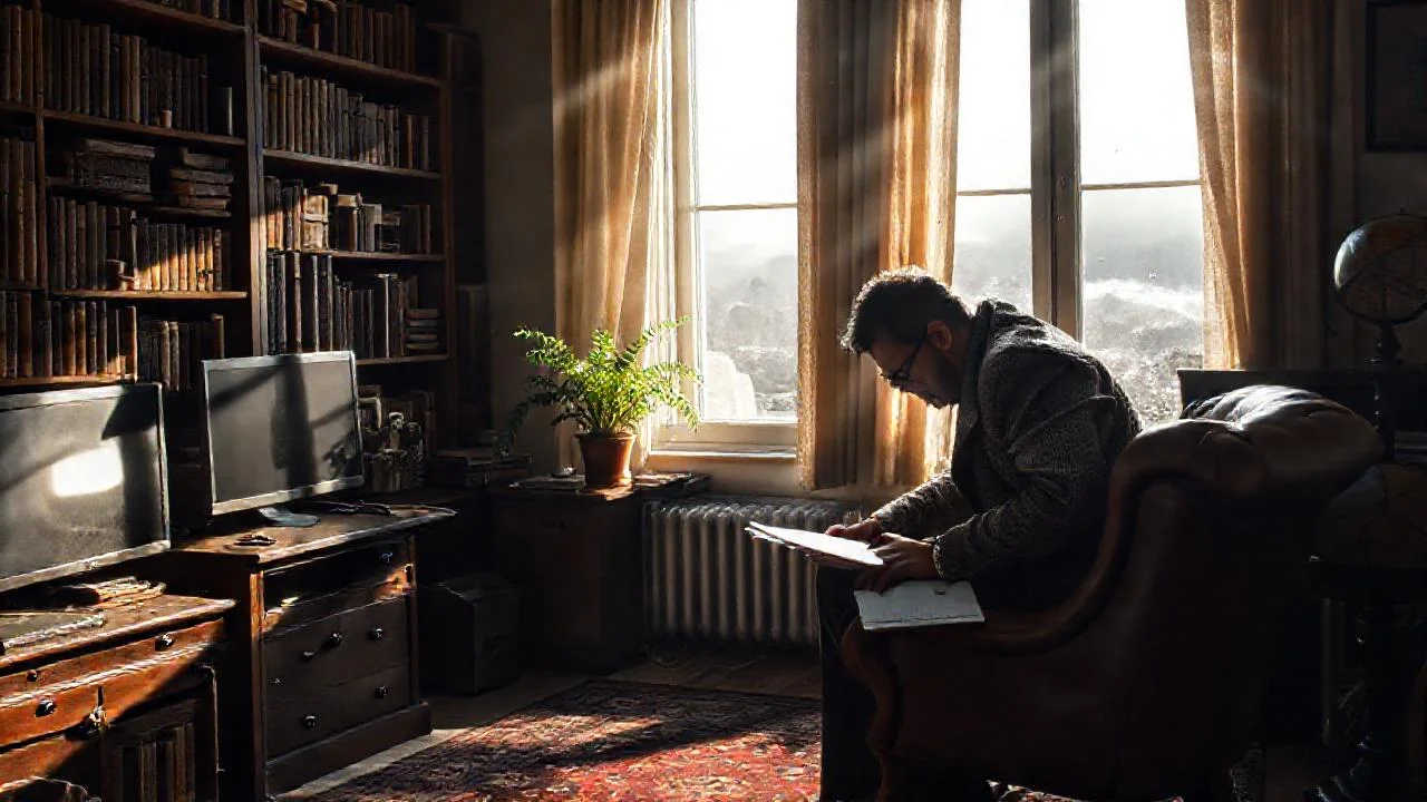Un estudio tranquilo, iluminado y antiguo