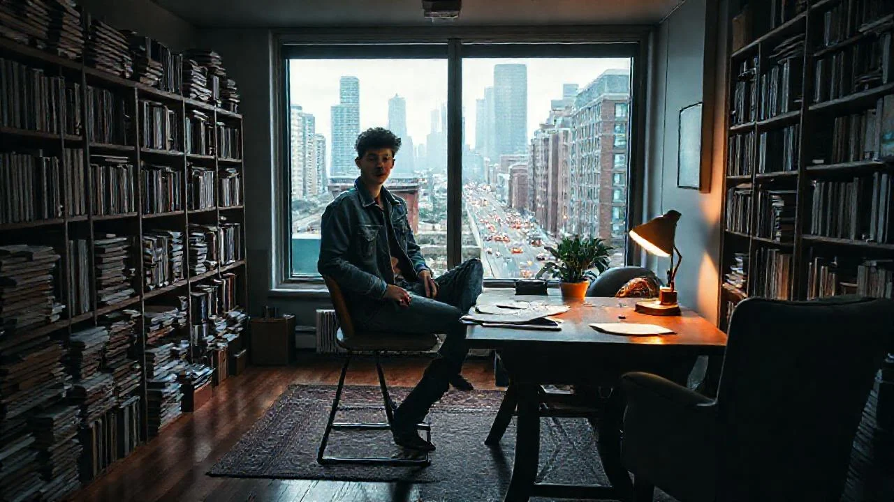 Un joven estudia en calma urbana