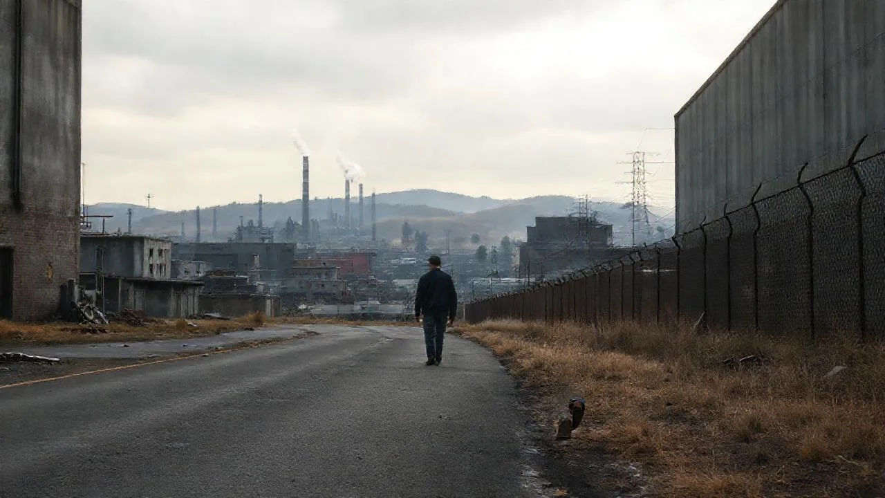 Un trabajador solitario en la fábrica