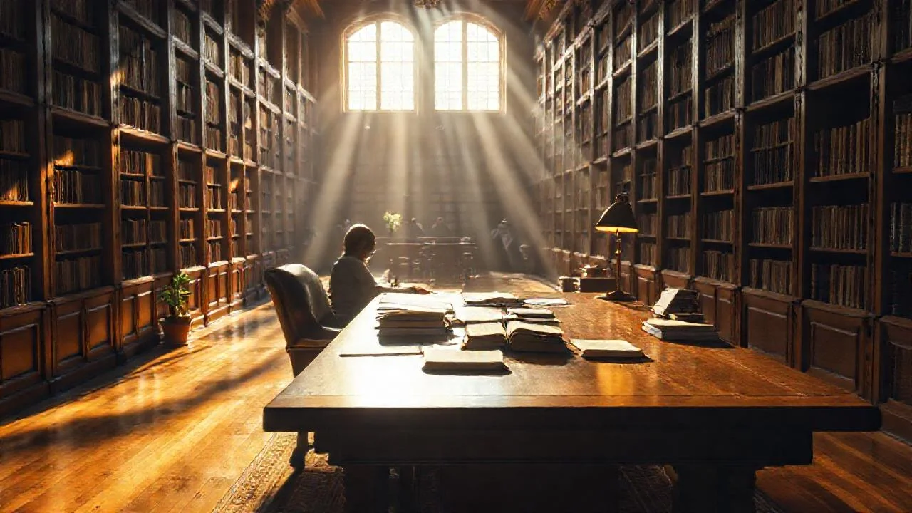 Biblioteca tranquila, luz y concentración