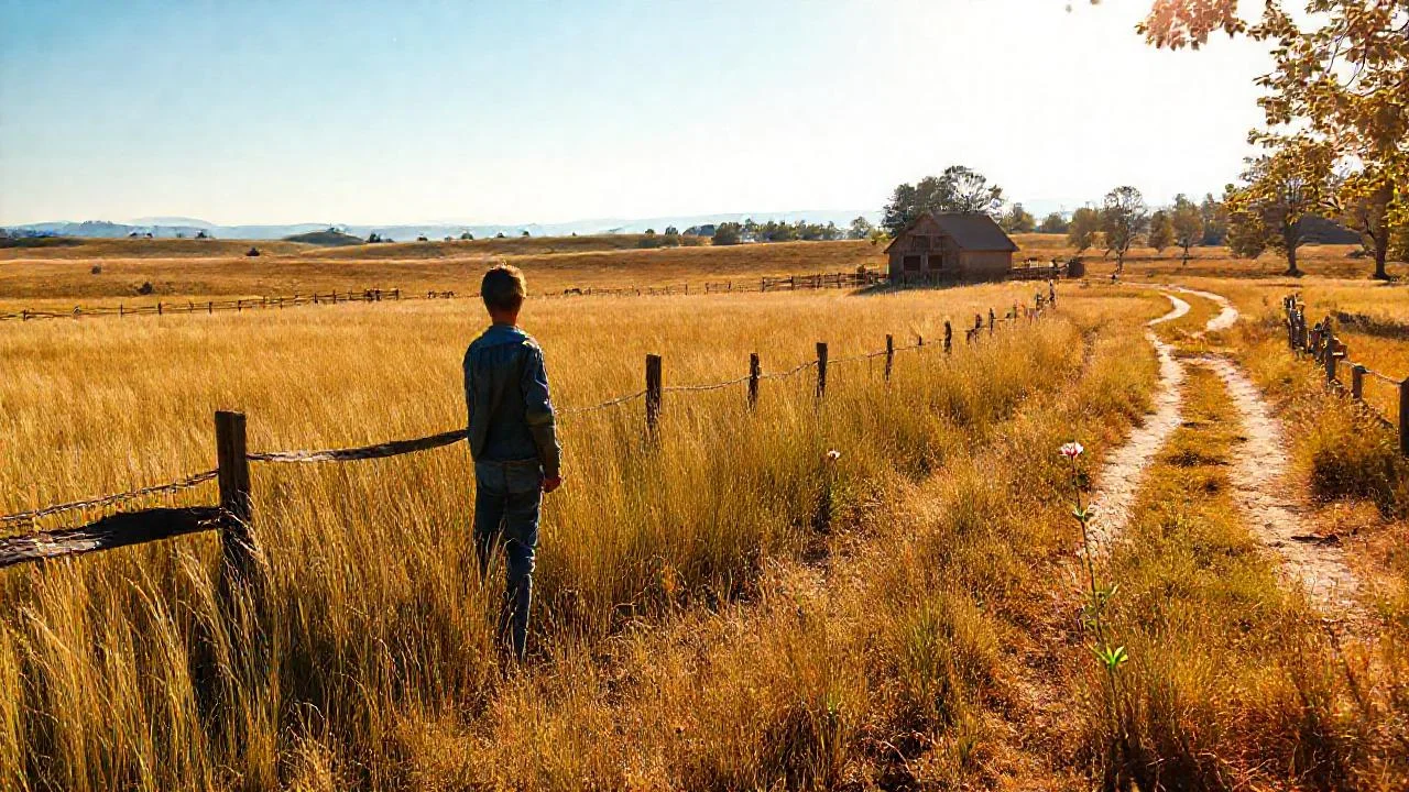 Campo abierto, luz cálida y soledad