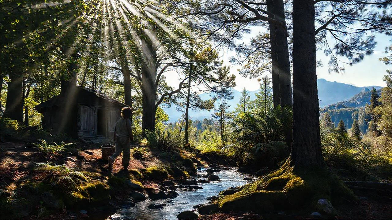 Silueta solitaria en bosque sereno