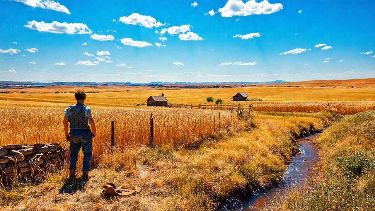 Campo dorado, silencio y horizonte azul