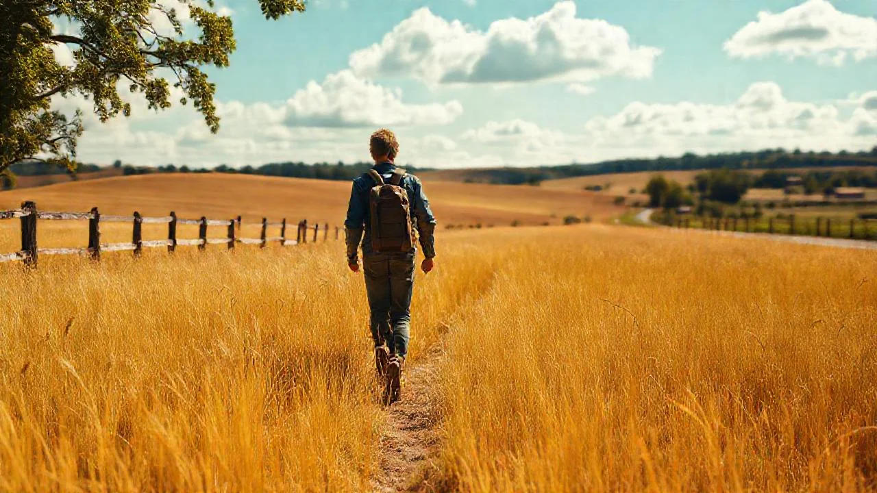 Un caminante solitario en campo dorado