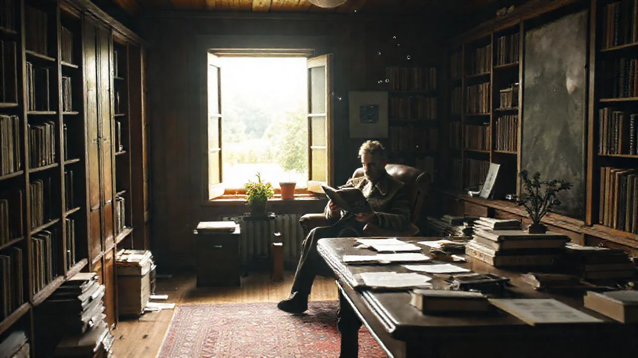 Un hombre lee en un estudio tranquilo
