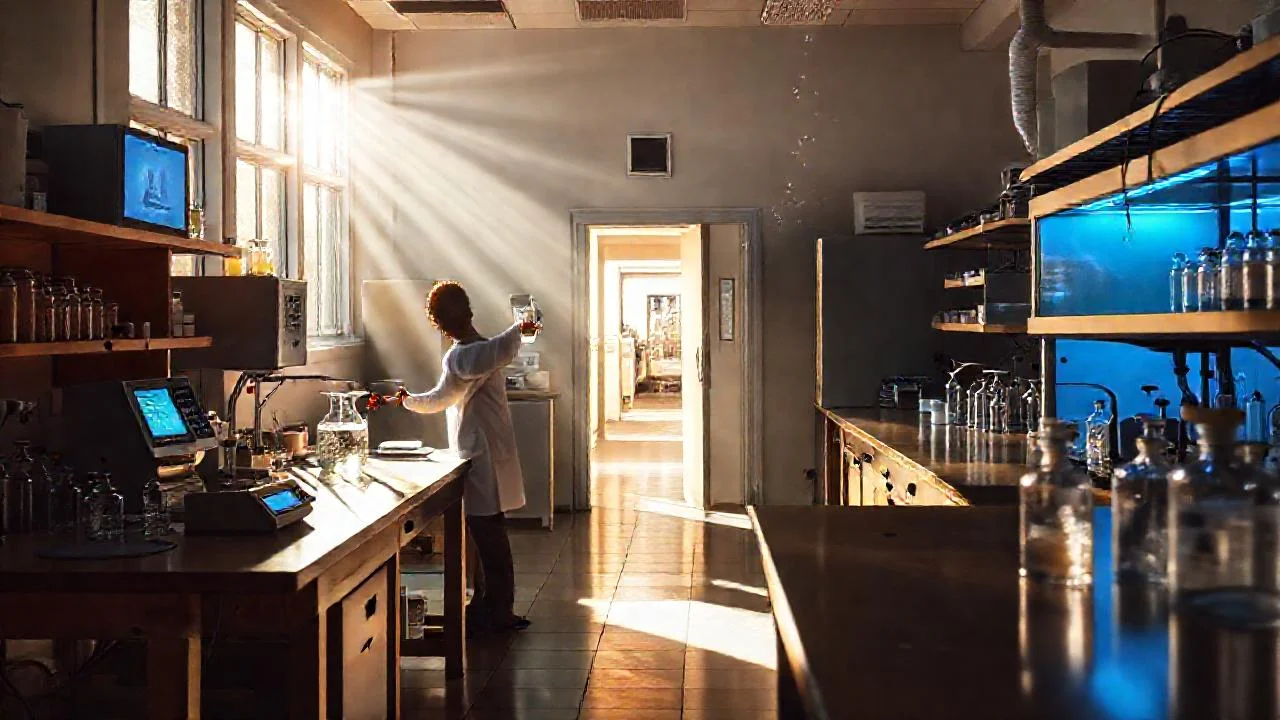 Laboratorio iluminado, ciencia precisa y ordenada