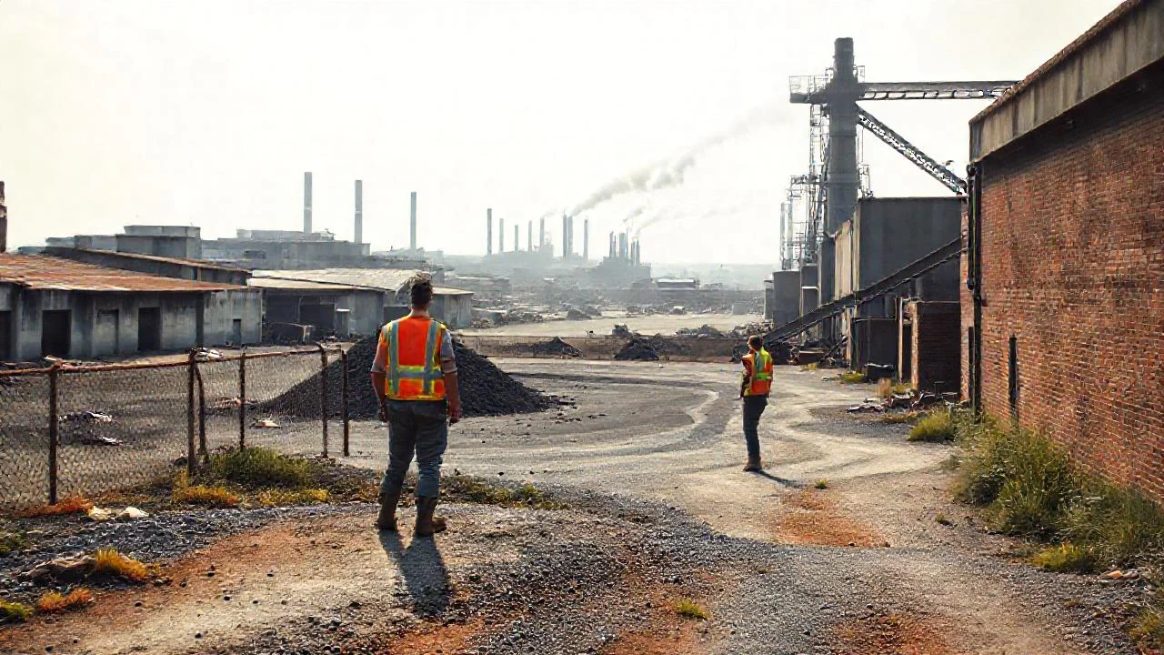 Industria desolada bajo cielo grisáceo