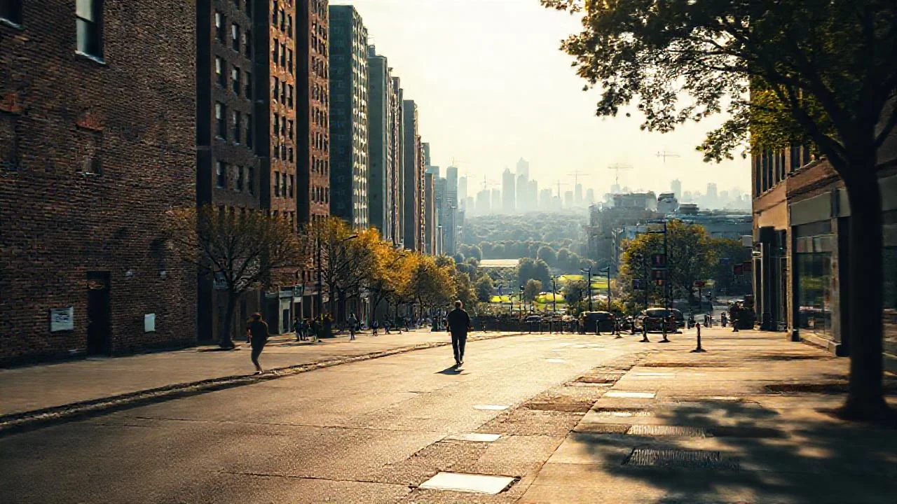 Ciudad vibrante, luz y movimiento urbano