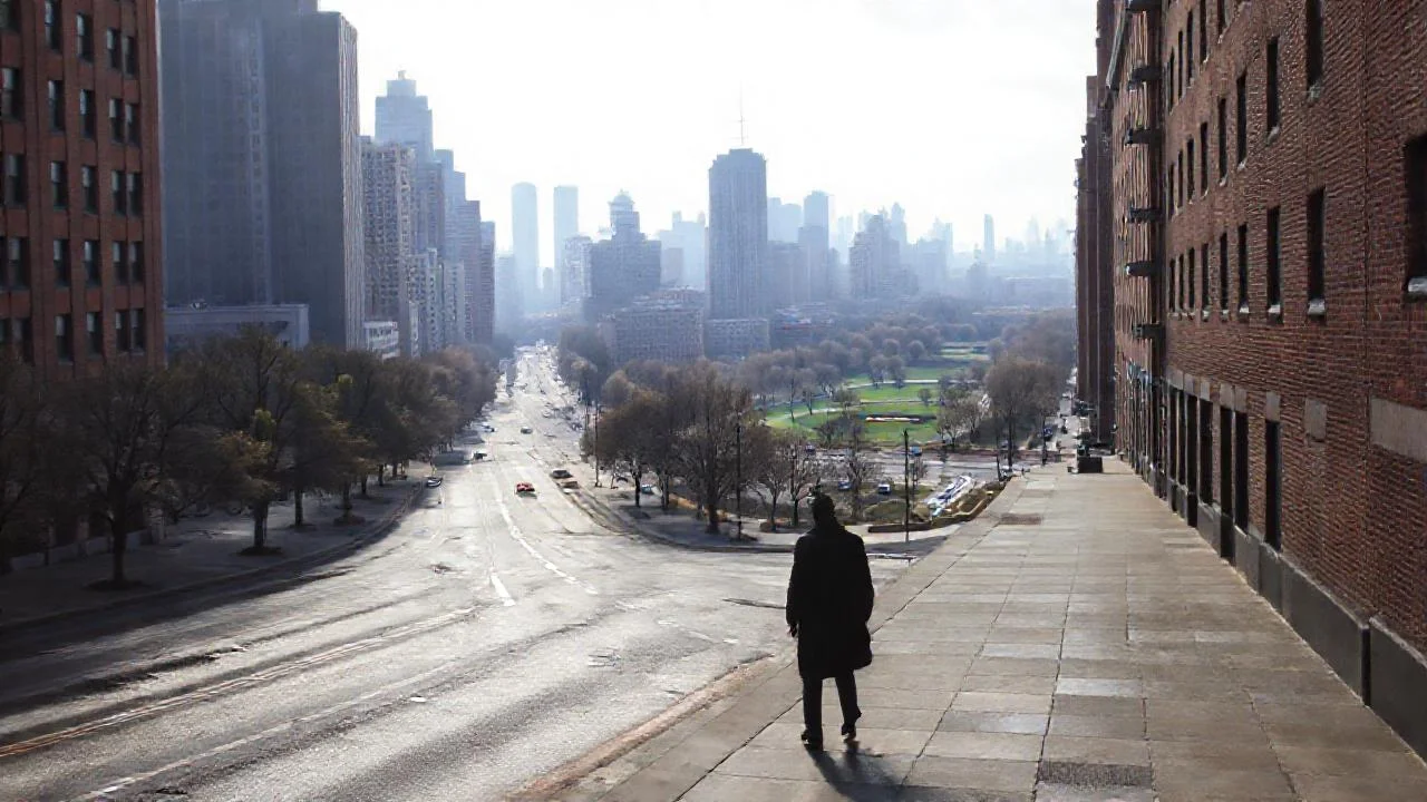 Ciudad densa, silenciosa y difuminada