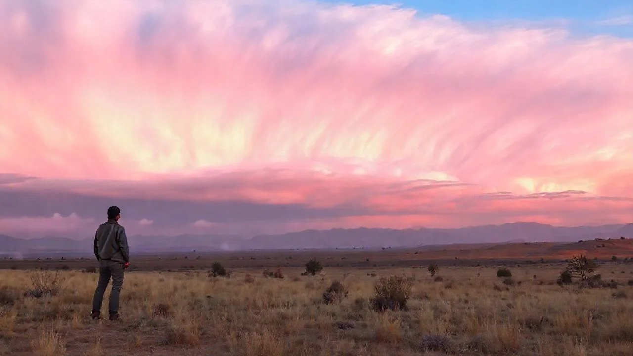Nubes vibrantes iluminan un paisaje sereno