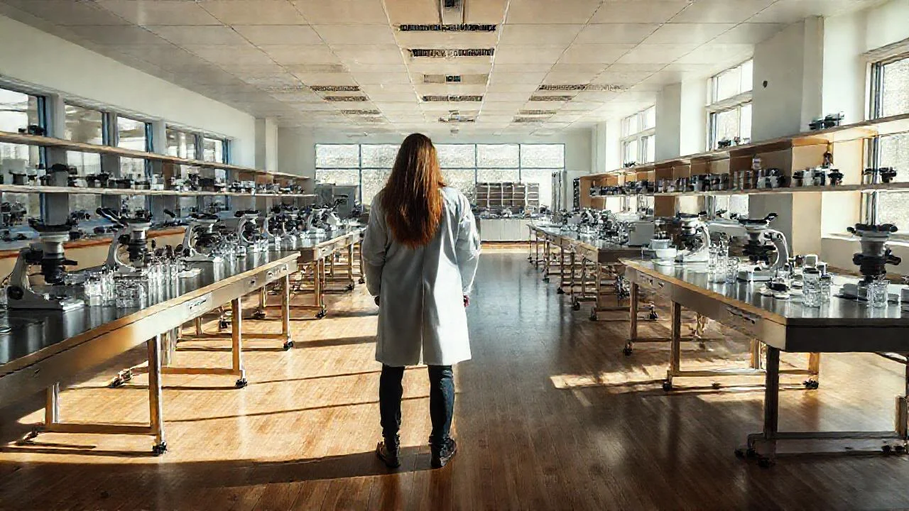 Un laboratorio científico, sereno y detallado