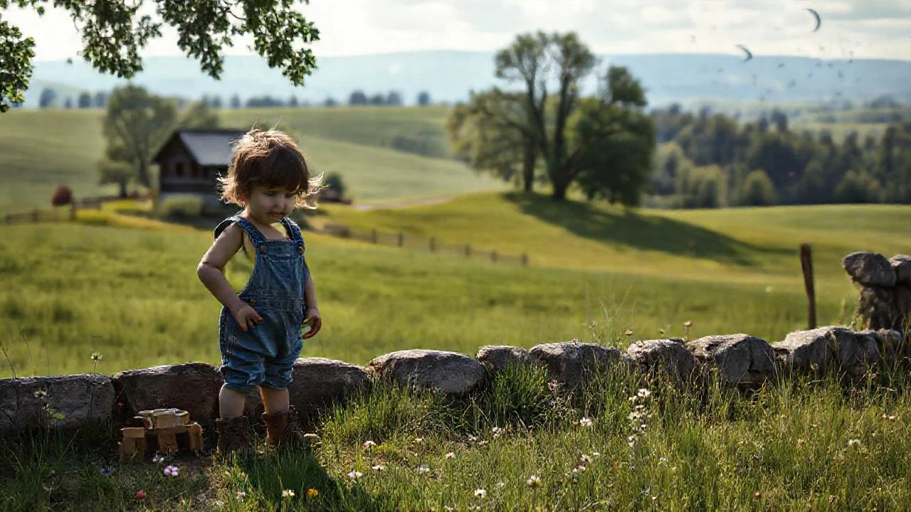 Campo tranquilo, infancia y naturaleza simple