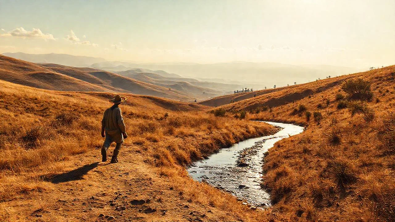 Un solitario caminante en un paisaje árido
