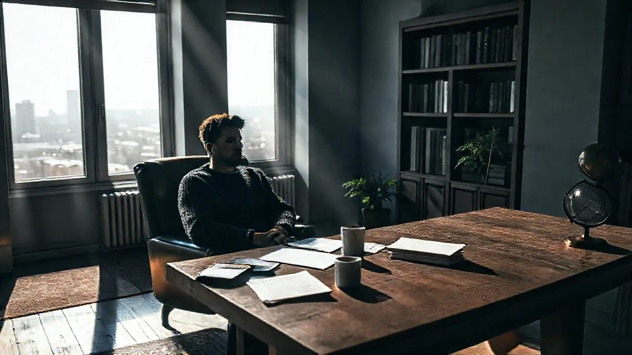 Un hombre estudia en quietud y luz