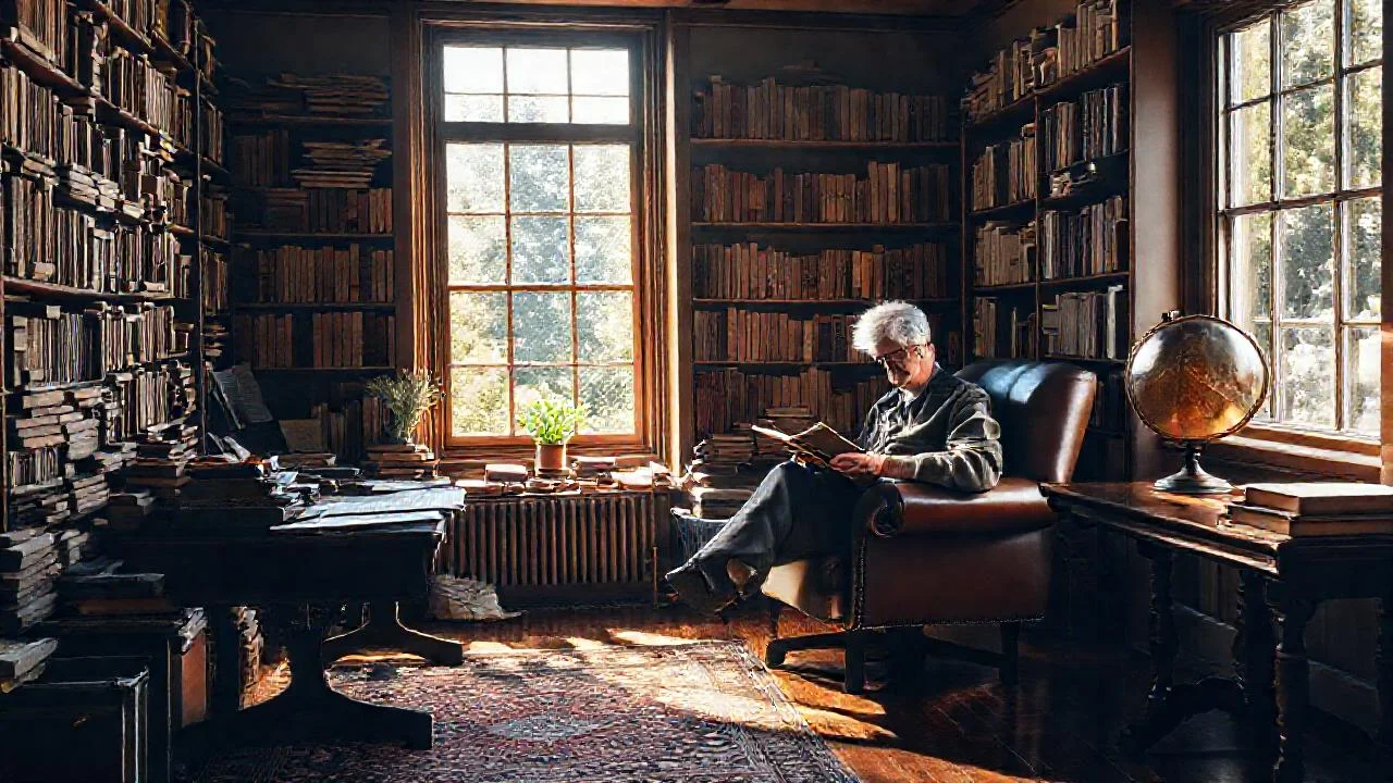 Un hombre lee en un estudio iluminado