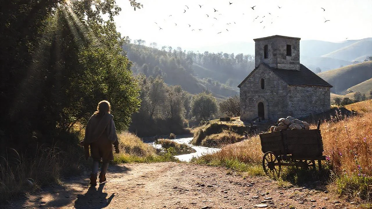 Un pueblo tranquilo bajo la luz