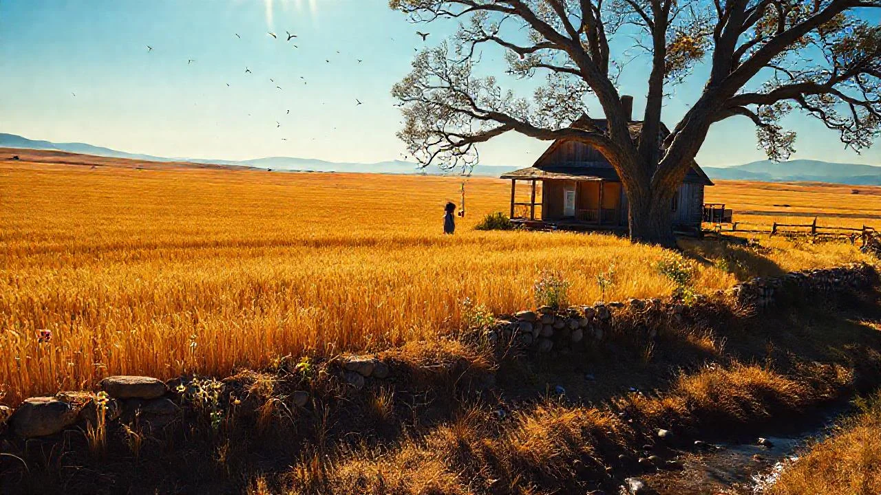 Campo dorado, cielo azul y silencio