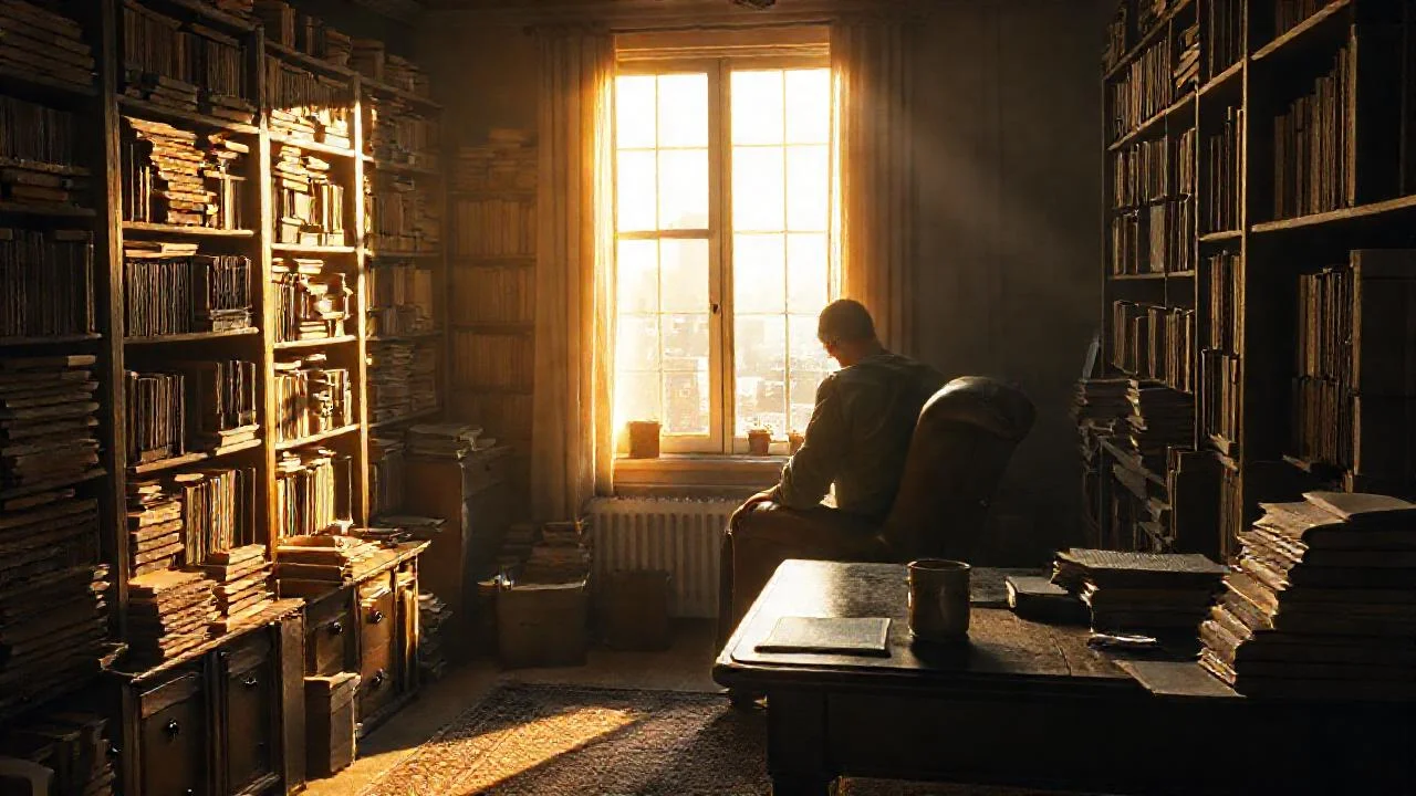 Un hombre lee en un estudio antiguo