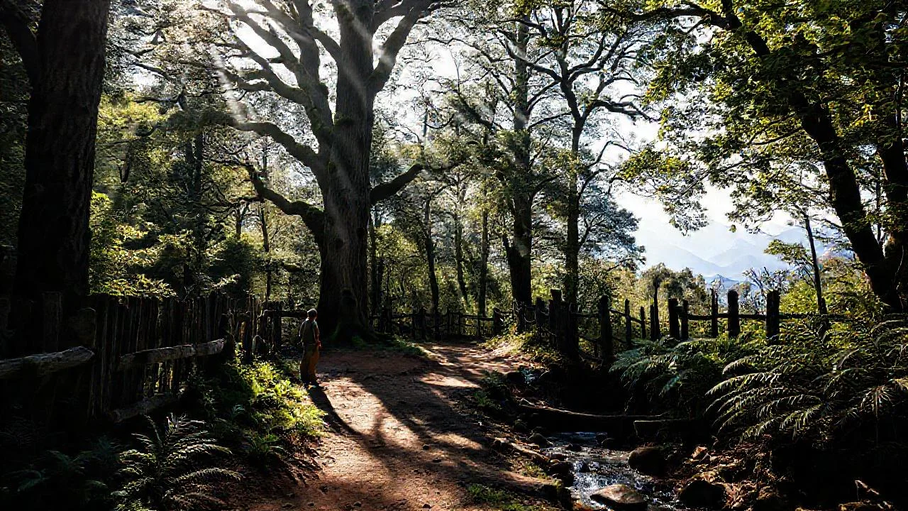Bosque tranquilo, verde y solitario
