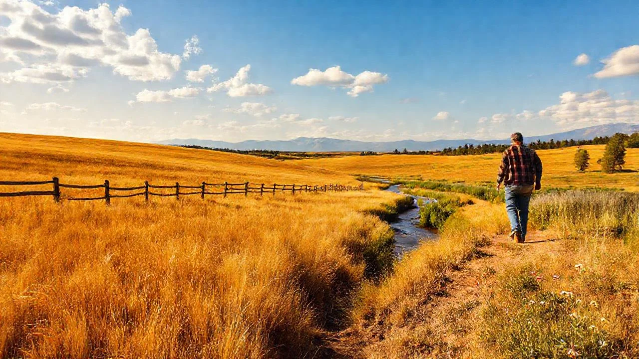 Campo dorado, figura solitaria, paz