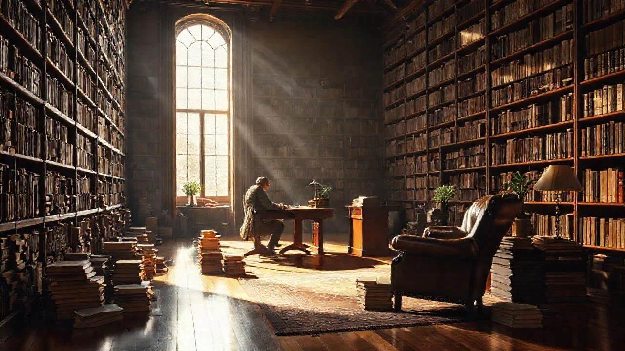 Biblioteca serena, luz y concentración