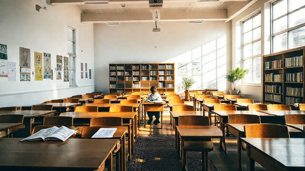 Un aula iluminada y ordenada