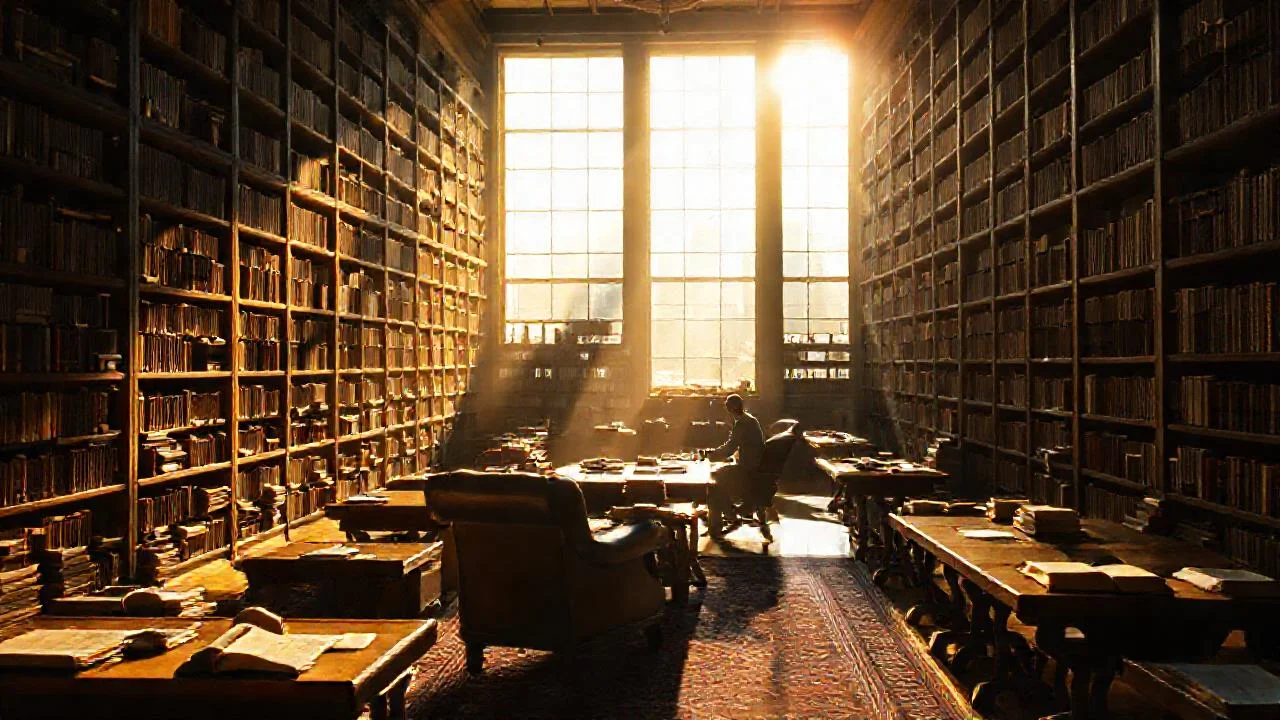 Biblioteca serena, luz y concentración