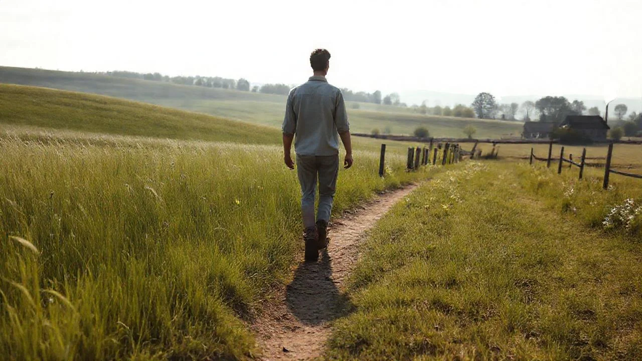 Un solitario caminante en un paisaje sereno