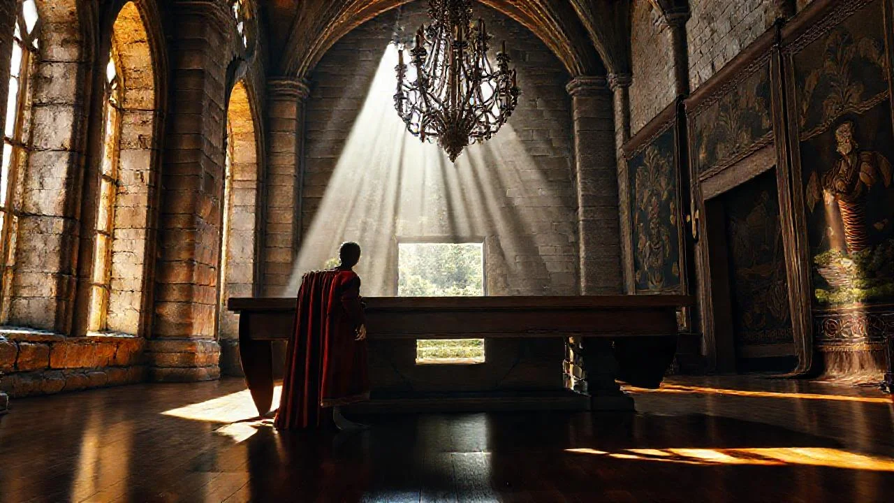 Un salón grandioso, iluminado y antiguo