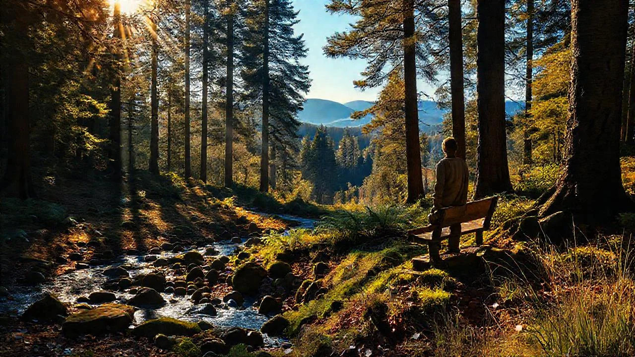 Bosque antiguo, luz y quietud