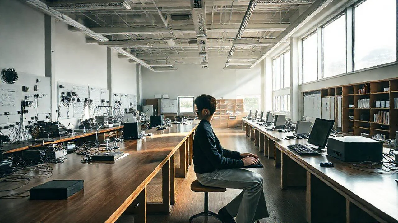 Laboratorio tranquilo, ciencia enfocada y luz suave