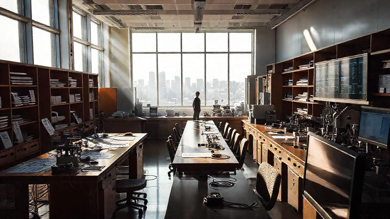 Laboratorio moderno, investigación enfocada y luz