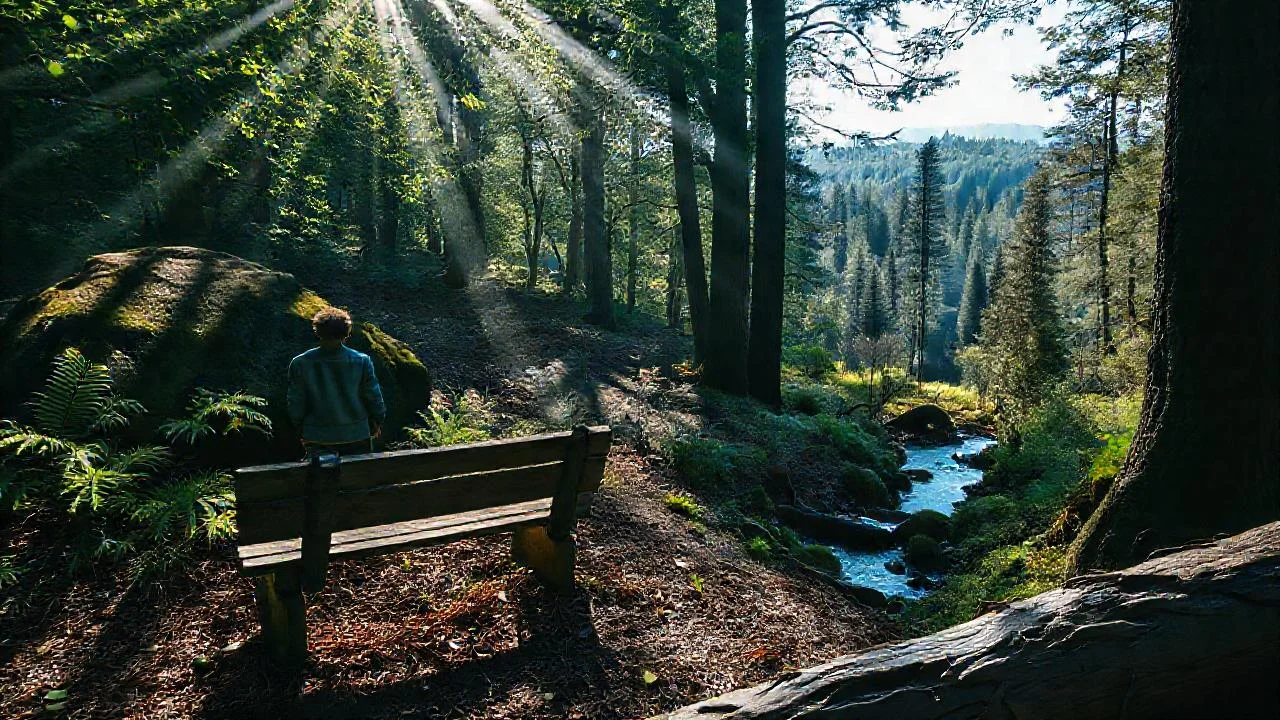 Bosque sereno, luz, sombra y quietud