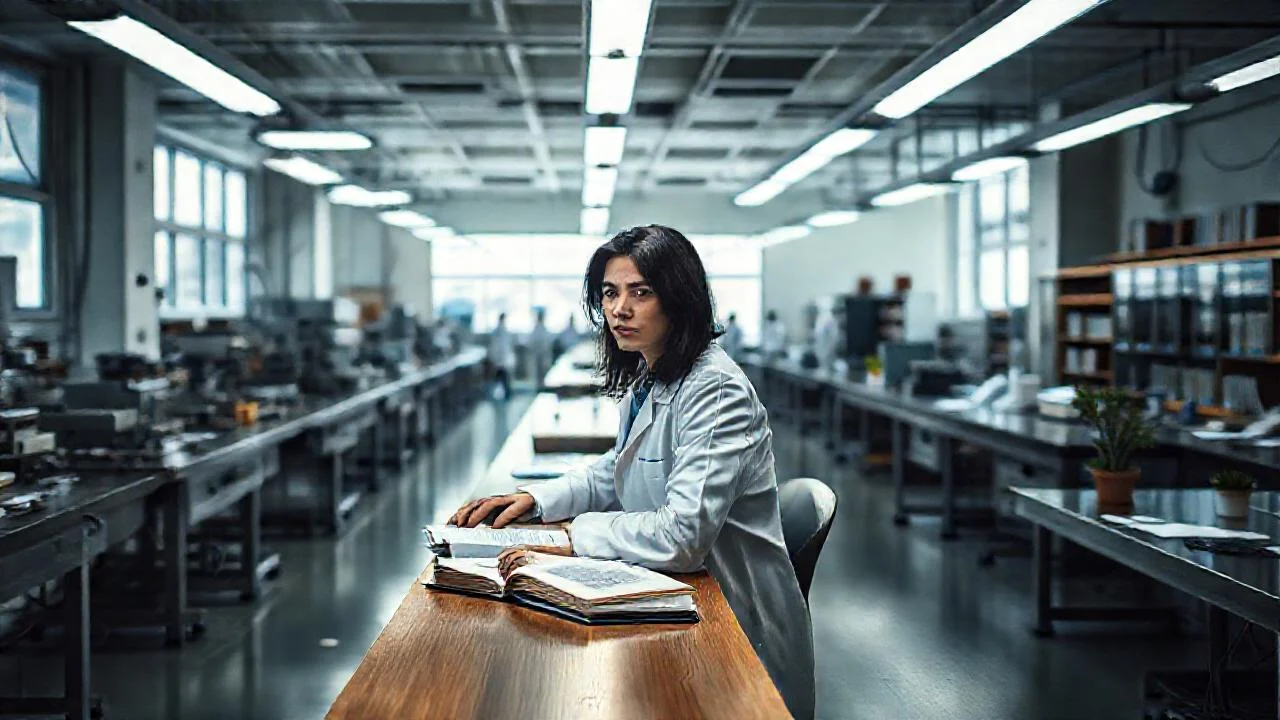 Laboratorio científico, concentración y silencio