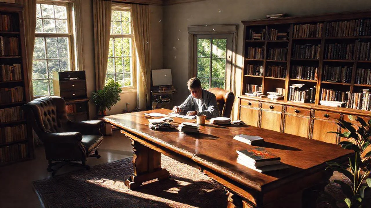 Un hombre lee en un estudio tranquilo