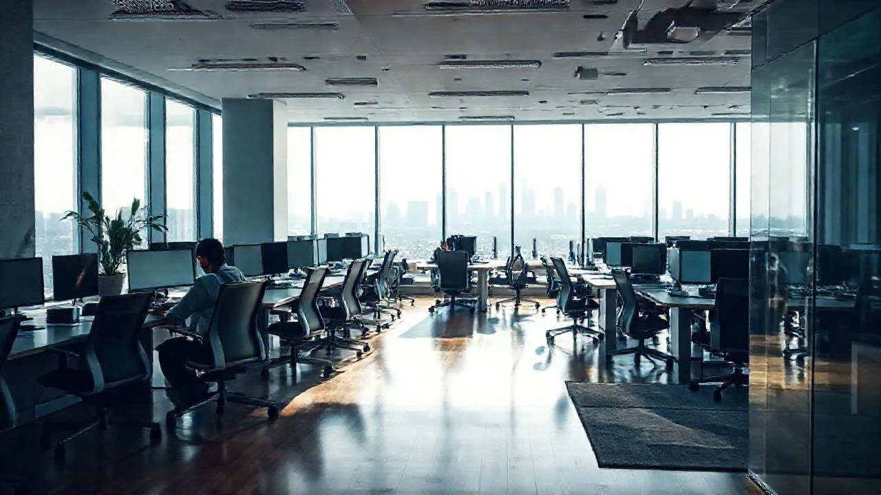 Oficina moderna, productividad tranquila y enfocada