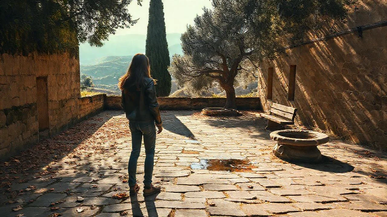 Soledad en un patio de piedra