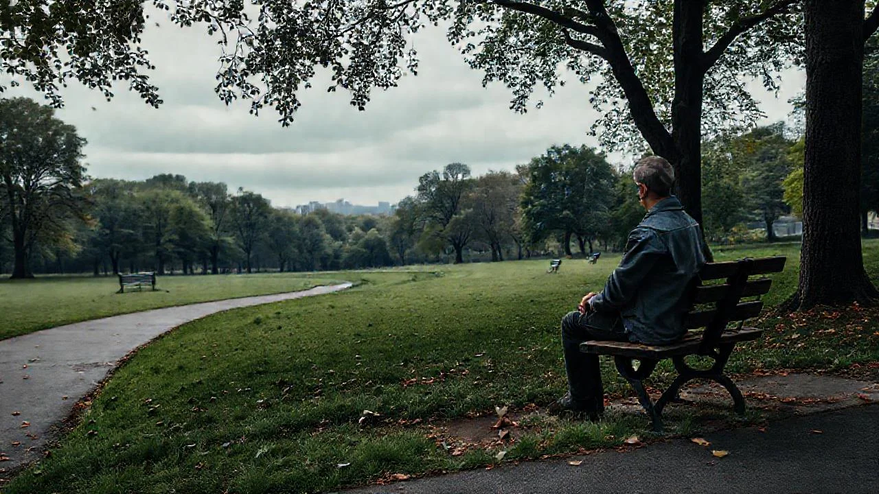 Silencio tranquilo en el parque brumoso
