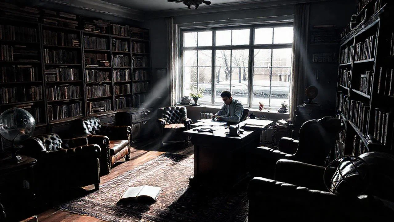Un estudio descuidado, iluminado y tranquilo