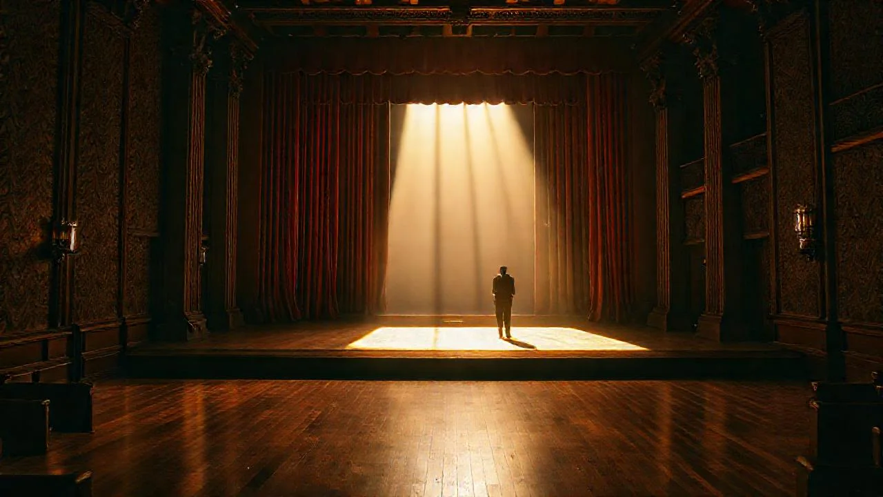 Escenario teatral, silencioso y expectante