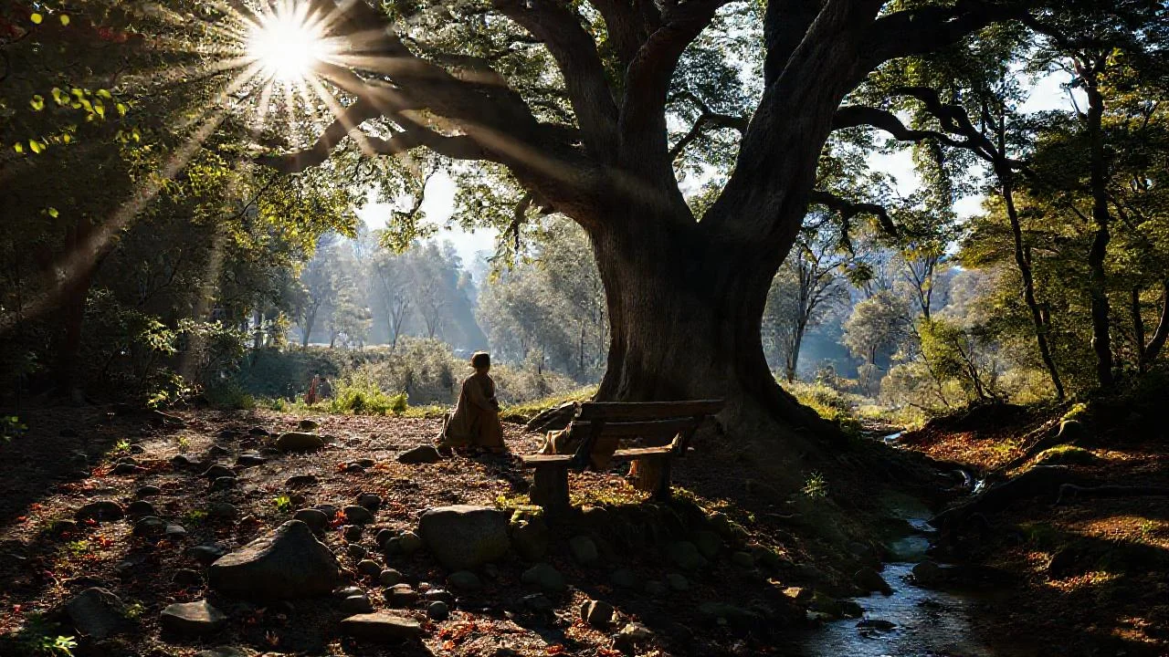 Bosque tranquilo, luz y quietud natural